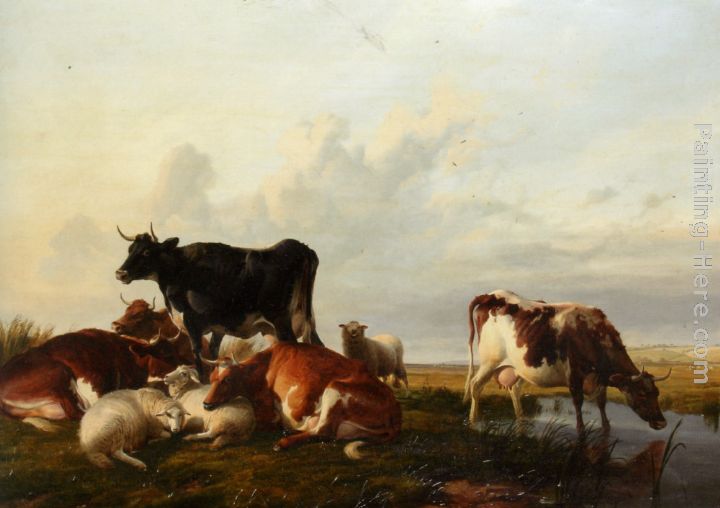 Cattle and Sheep Probably in Canterbury Meadows painting - Thomas Sidney Cooper Cattle and Sheep Probably in Canterbury Meadows art painting